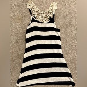 Navy and White Striped Lace Tank top - Size Medium